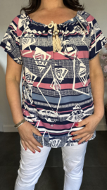 Shirt met koord travel Fantasy gestreept roze