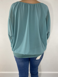 Blouse met boord lange mouw zeegroen