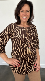 Velvet top met elastiek zebra bruin