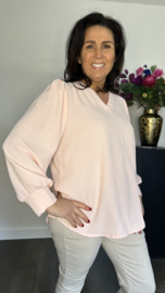 Crepe blouse met v-hals en pofmouw Roze