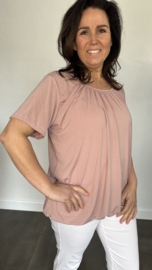 Ballon shirt travel met elastiek poeder roze