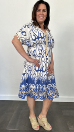 Korte jurk Karin met elastiek blauw