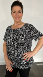 Ballon shirt met elastiek zebra fijn zwart wit