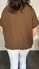Crinkle shirt met elastiek +ketting Choco