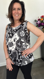 Ballon top paisley zwart/wit