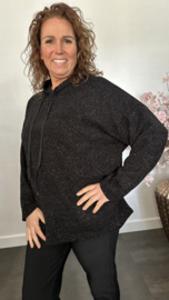 Velvet trui zilver glitter met capuchon Zwart