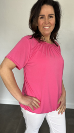 Ballon shirt travel met elastiek fuchsia licht