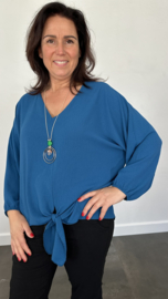 Top roxy met knoop petrol/blauw