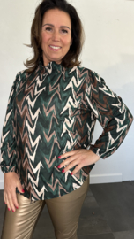 Shirt met gesmokte kraag zig zag soft groen