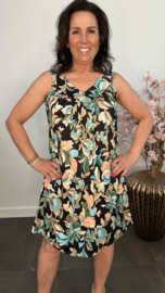 Jurkje met V-hals Gebloemd turquoise peach