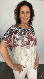 Blouse met boord fantasy marine/wit/rood