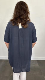 Linnenlook blouse met knoop marine