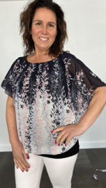 Blouse met boord ROZE bloesem tak marine/ wit