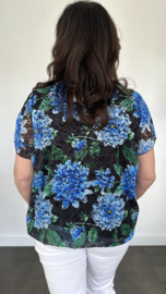 Kanten ballon blouse Roos zwart/blauw