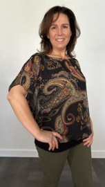 Blouse met boord paisley & flowers zwart