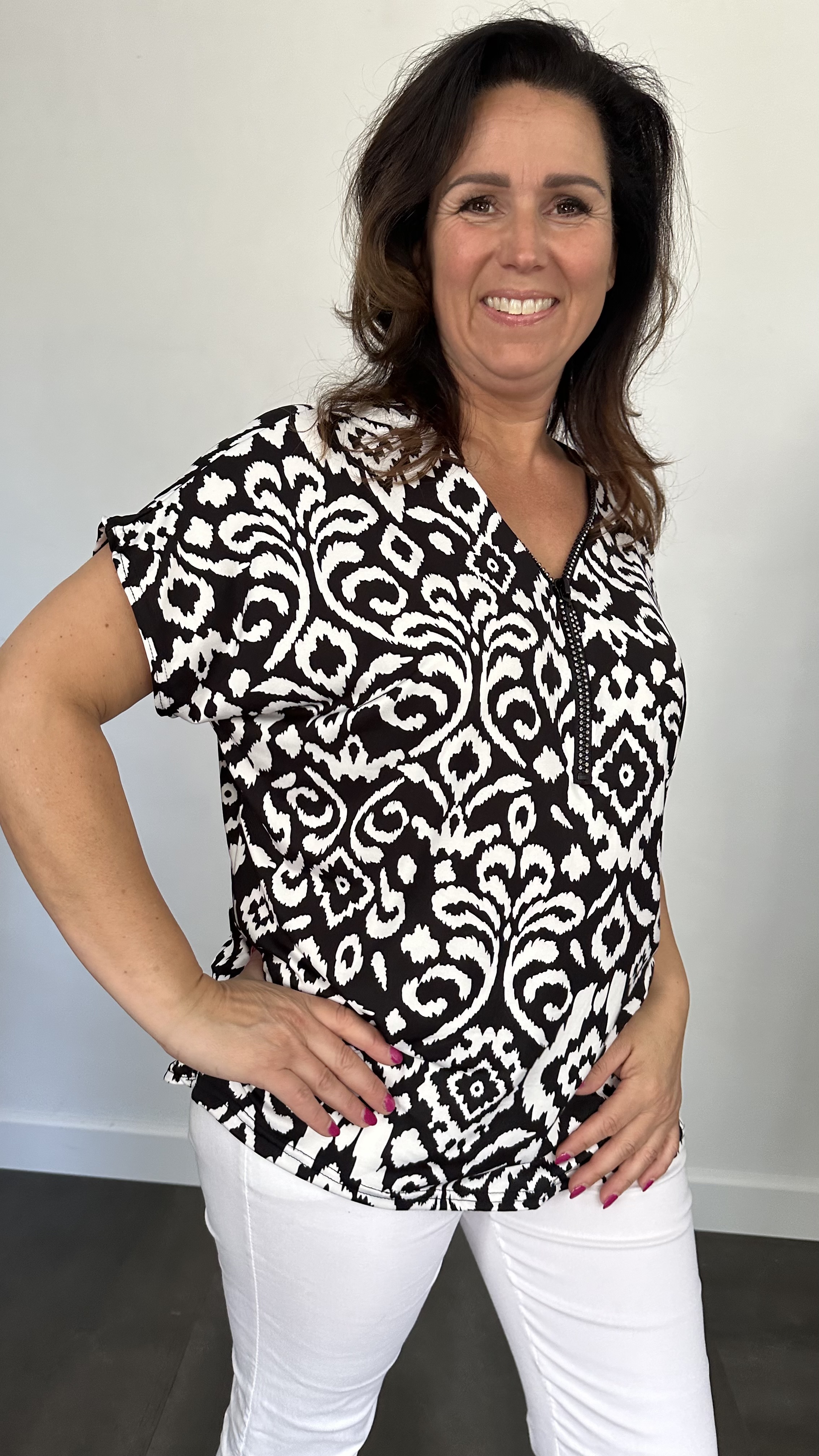 Shirt Zipp versailles zwart/ecru