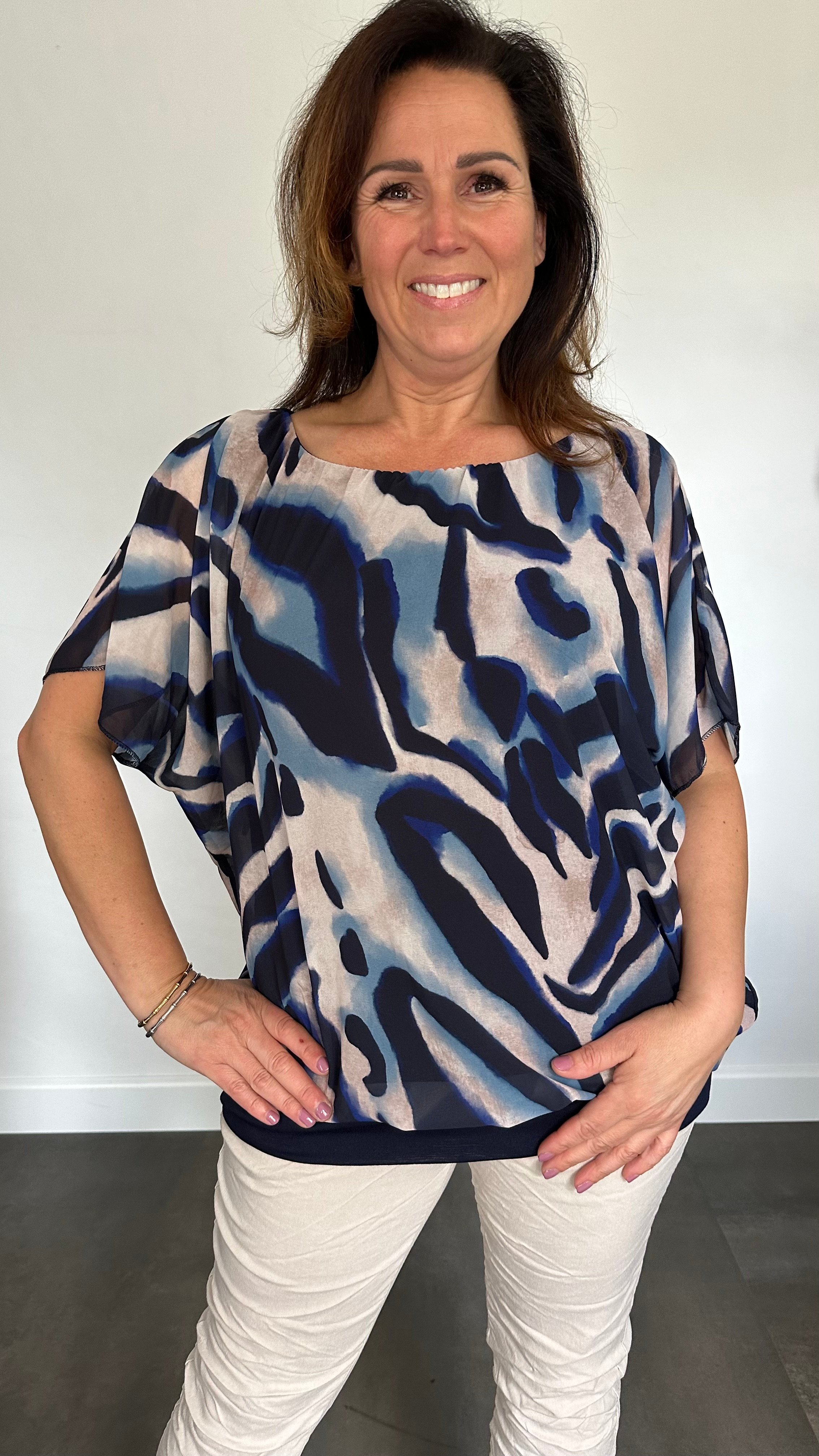Blouse met boord lava marine