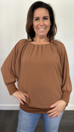 Blouse met boord lange mouw cognac