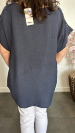 Shirt Nora kant +ketting Marine