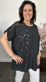 Blouse Irma broderie/ glitter Zwart