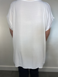 Satijnen t-shirt met opengewerkte mouw wit