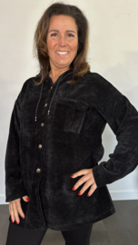 Baby rib blouse/vest met capuchon zwart