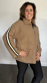 Korte teddy jas met bies en rits Camel
