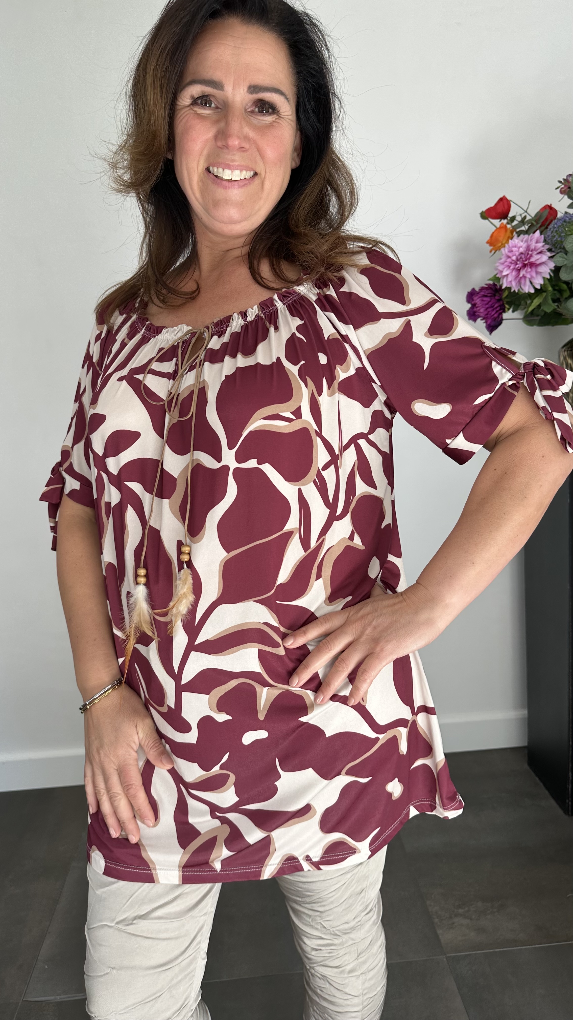 Top/ Tuniek fantasy flower bordeaux