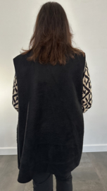Suedine/ teddy bodywarmer zwart
