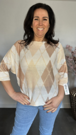 Fijn gebreide trui met vleermuis mouw Ruit zand