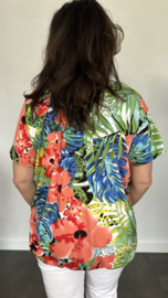 Ballon shirt met elastiek jungle flower peach (+size)