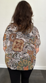 Blouse met boord paisley zwart wit bruin