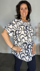 Linnenlook shirt Waves wit/ marine
