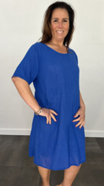 Tuniek /jurk linnenlook met gehaakt detail Kobalt SALE
