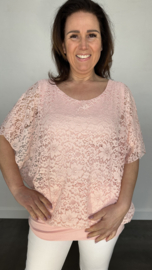 Blouse met boord KANT roze