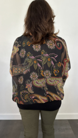 Blouse met boord paisley & flowers zwart