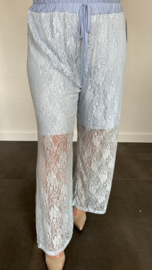 Kanten broek lacey met wijde pijp ijsblauw