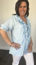 Blouse met ruche Sara ijsblauw