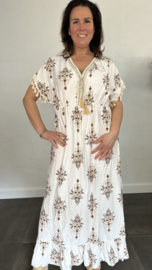 Maxi jurk Livia met elasiek bruin