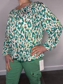 Shirt met plooi en elastiek panter groen