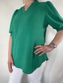 Blouse met korte pofmouw en v-hals groen