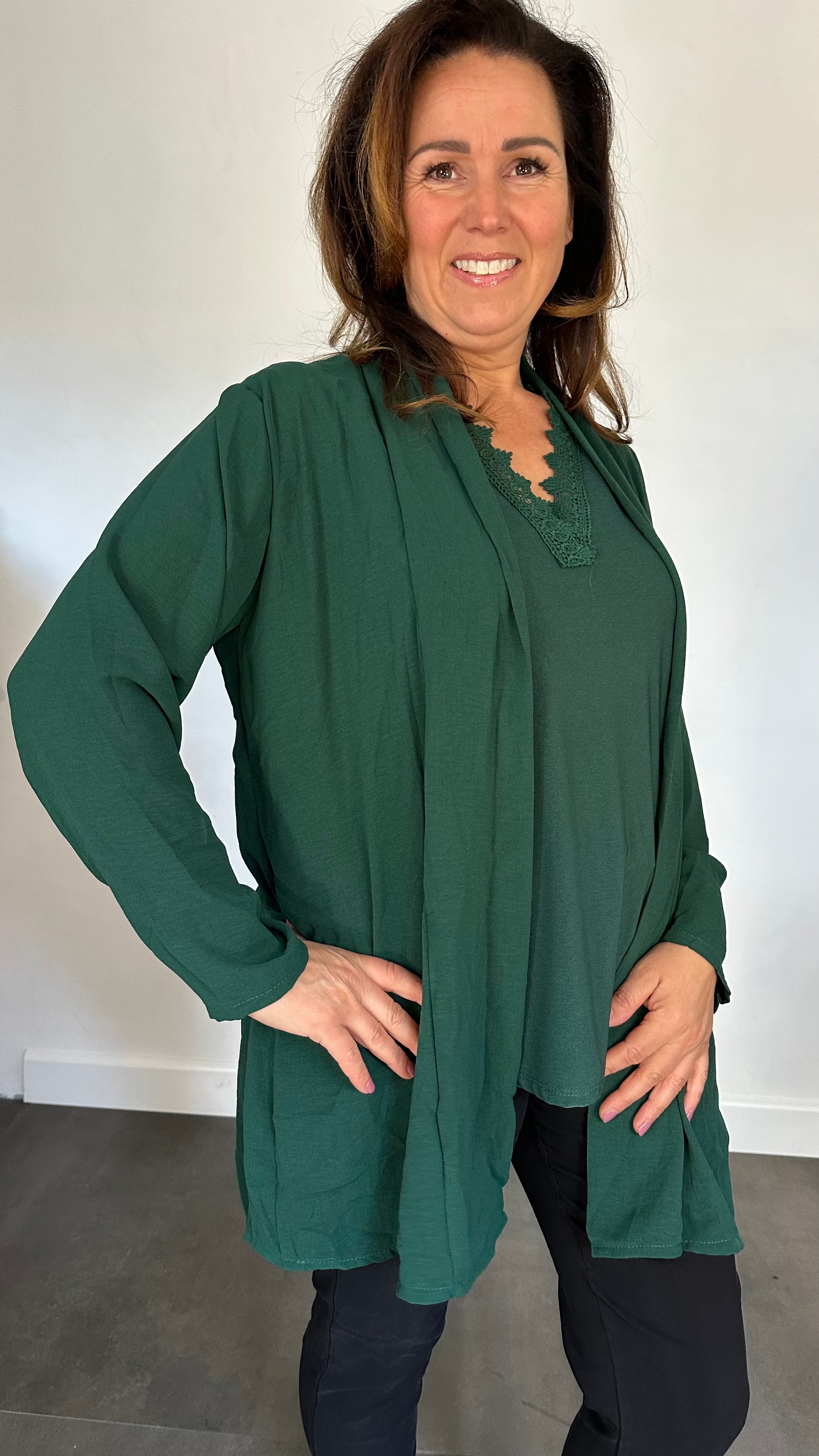 Crepe vest met sjaalkraag Groen