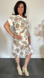 Linnenlook jurk met gehaakt kant Gebloemd Wit