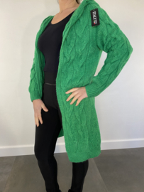 Kabel vest met capuchon groen SALE