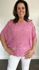 Gehaakte kanten top Valerie 2-delig pink