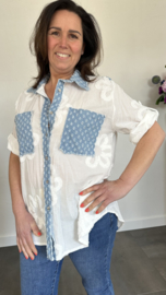 Blouse blanco met denim kraag