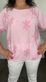 T_shirt met geborduurde bloemen Roze