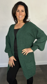 Half lang grof gebreid vest met zakjes donker groen SALE
