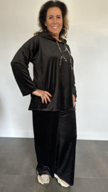 Velvet comfy pak met panter capuchon Zwart -sale