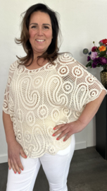Gehaakte kanten top Valerie 2-delig beige